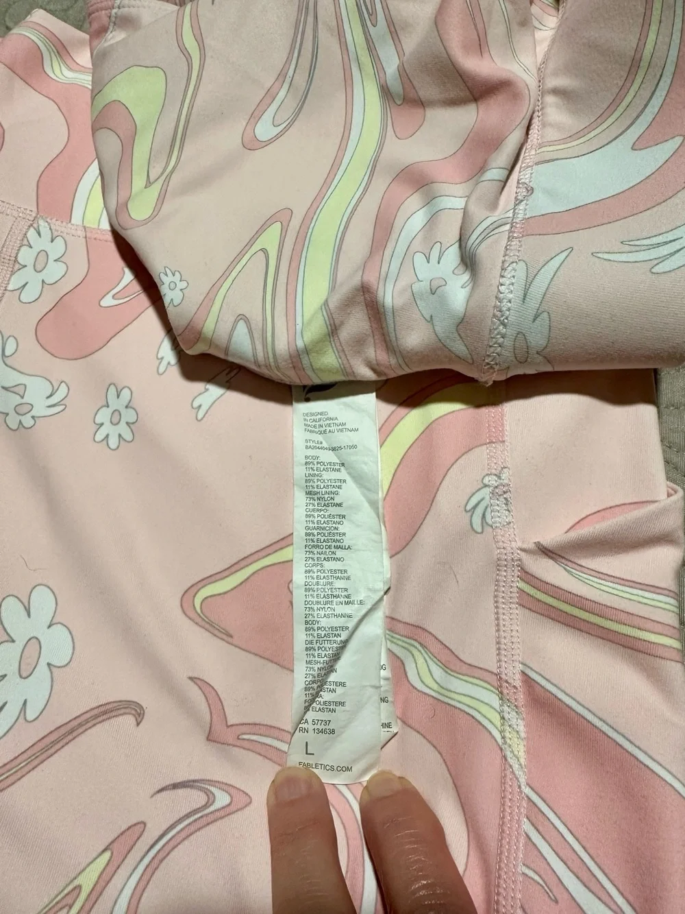 Fabletics Pink Pastel Swirl Sports Bra & Bike Shorts Set